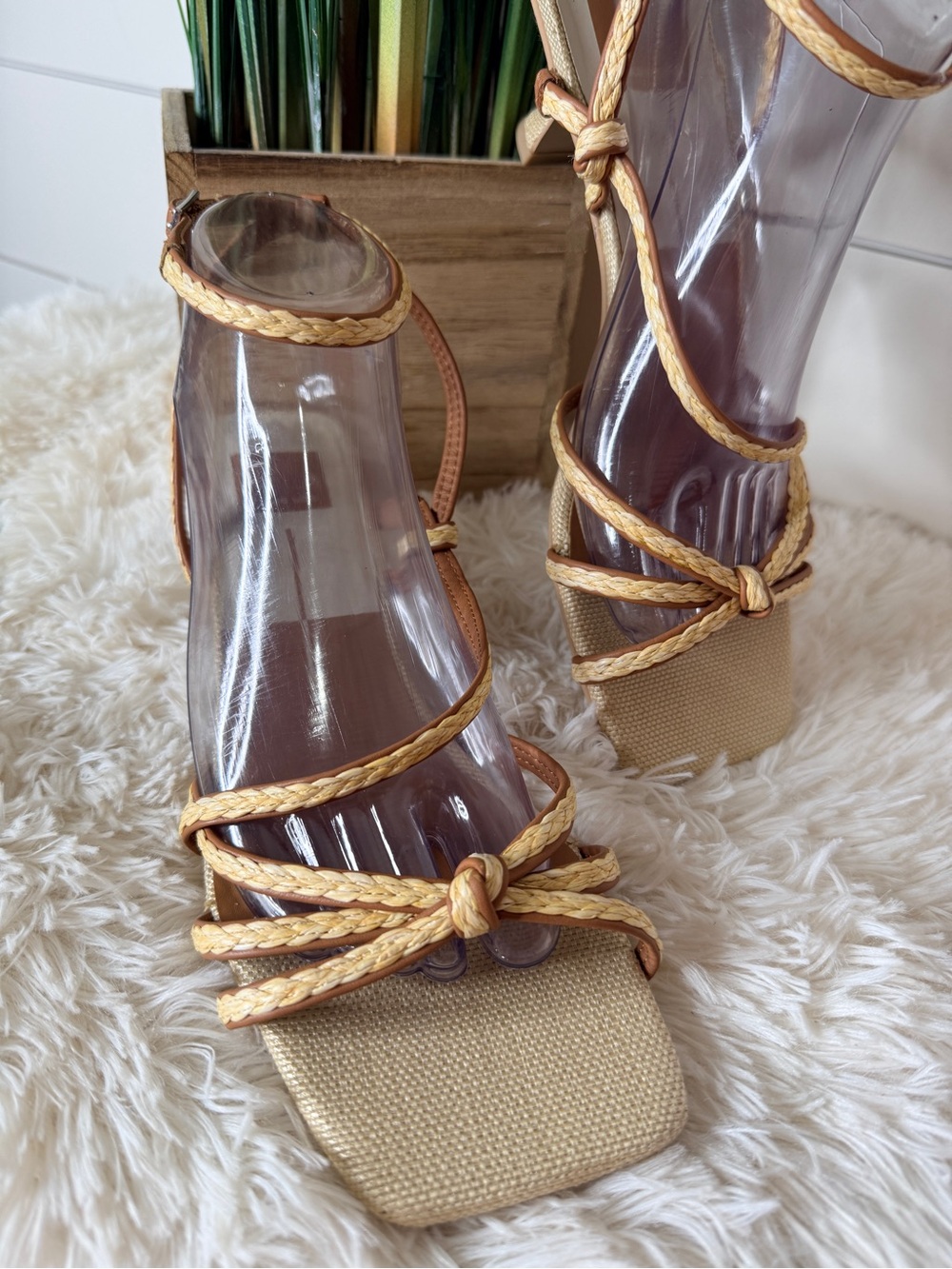 Dolce Vita Bev Braided Raffia Kitten Heel Ankle Strap Boho Sandal Natural Sz 9.5 - Picture 4 of 11